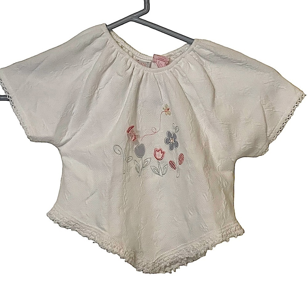 Little by Little Girls White Textured Appliqué Peasant Blouse Size 3T